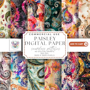 Paisley Digital Paper Set: 40 Vibrant Seamless Patterns (300 DPI)