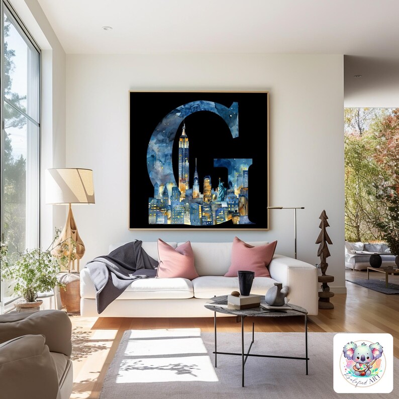 Watercolor NYC Skyline Alphabet Clipart: High-resolution Cityscape ...