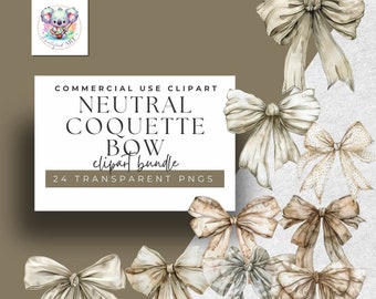 Watercolor Bow Clipart: Neutral Coquette Style (24 PNG Files)