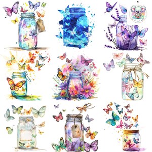 40 Aquarell Schmetterlinge im Glas Clipart - hochauflösende 300 DPI PNGs für skurrile DIY-Projekte und Dekore