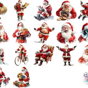 Clipart PNG de Papá Noel navideño en acuarela: 71 ilustraciones festivas y extravagantes para manualidades, tarjetas y diseños digitales navideños