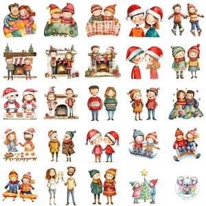 50 imágenes prediseñadas independientes de parejas navideñas: creador de retratos de invierno, arte festivo personalizable, ilustraciones familiares románticas
