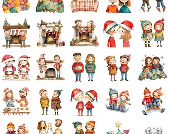 50 Standalone Christmas Couple Clipart - Winter Portrait Maker - Customizable Holiday Art - Romantic Family Illustrations