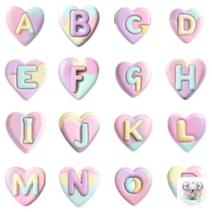 Candy Hearts Alphabet Clipart – Letras de amor em tons pastel para o Dia dos Namorados e designs de celebração – Fundo transparente PNG de alta resolução