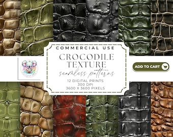 Crocodile Seamless Pattern – 12 Exotic Skin Textures | 300 DPI, High-Resolution for Scrapbooking DIY Projects