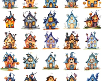 Halloween Haunted House Clipart: 28 Spooky PNG Illustrations (Digital Download)