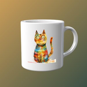 A cat with blue eyes - a cat sitting on a black background - a cat with a striped tail - a cat with rainbow colors, art blue mammal