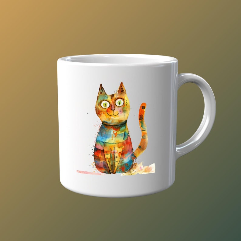 A cat with blue eyes - a cat sitting on a black background - a cat with a striped tail - a cat with rainbow colors, art blue mammal