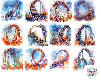 Watercolor Roller Coaster Clipart: Amusement Park Designs (Digital Download)