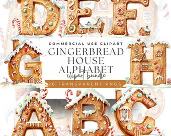 Gingerbread House Alphabet Letters Cliparts Sublimation PNG Doodle