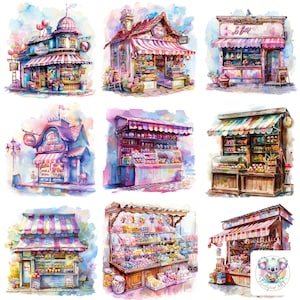 Watercolor Candy Shoppe Clipart Collection - 24 High-Resolution Illustrations for Whimsical and Sweet-Themed Projects