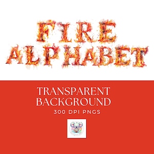 Inferno-alfabetten - clipart aquarel vuurletters - complete set vlam-png's, hoge resolutie