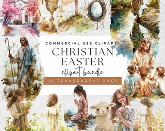 Religious Christianity Easter Clipart, Cross Watercolor Jesus - 20 Transparent PNGs | 300 DPI