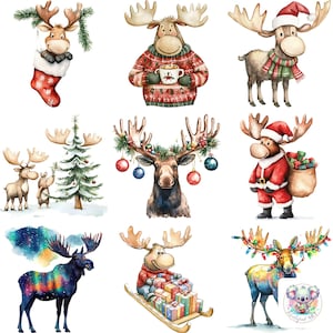 Christmas Moose Clipart PNG: 36 Festive Moose Illustrations for DIY Crafts, Invitations & Holiday Decor