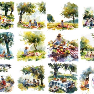 International Picnic Day Clipart Collection: 24 High-Resolution 300 DPI Watercolor Illustrations of Picnic Scenes for Crafting, Invitations