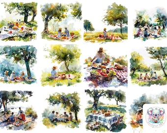 Watercolor Picnic Clipart: International Picnic Day Illustrations (Digital Download)