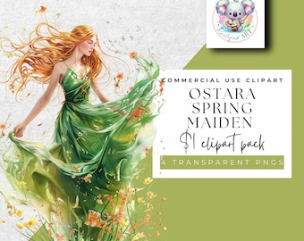 Ostara Clipart Spring Maiden Elegance - 4 PNG Set - Instant Download
