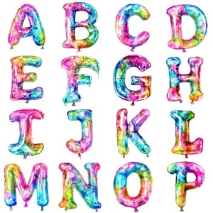 Premium Watercolor Inflatable Balloon Letter Alphabet Cliparts PNGs Bundle - 26 Exquisite 300 DPI Balloon Letters for Creative Projects