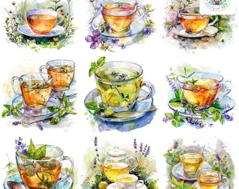 Watercolor Herbal Tea Clipart: 20 PNG Images (Digital Download)