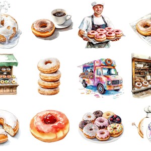 Aquarel donut clipart png: 47 lieve en grillige illustraties voor bakkerijontwerpen, ambachten en nationale vieringen van donutdag