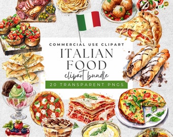 Watercolor Italian Food Clipart Bundle: Gourmet PNGs (20)