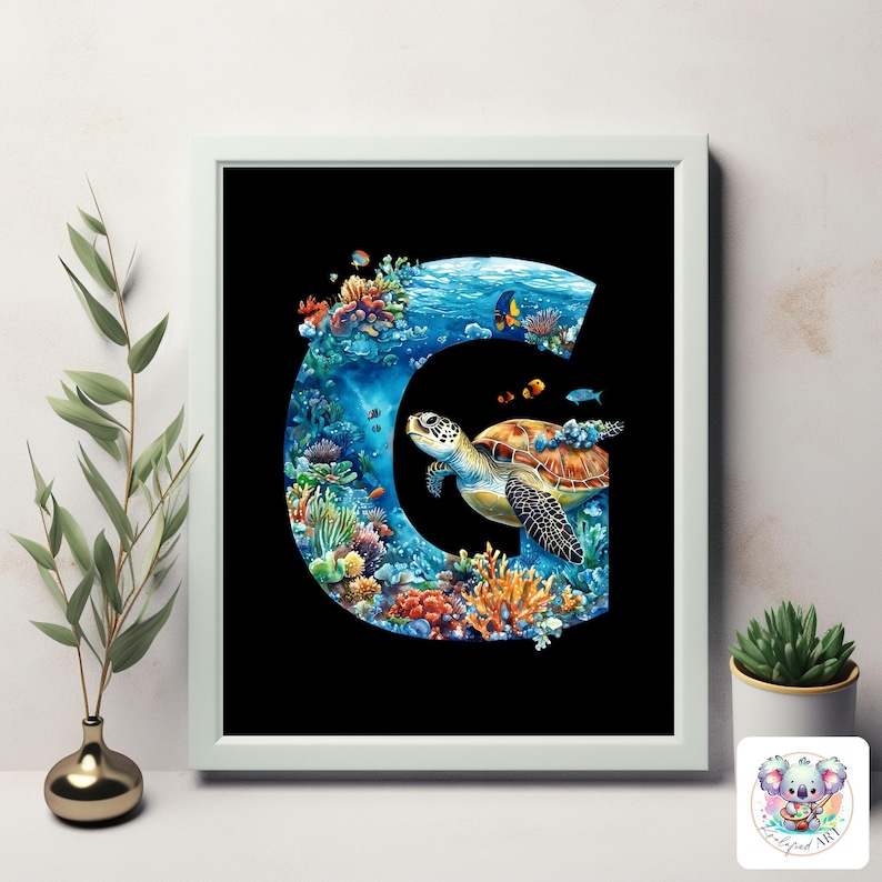Great Barrier Reef Alphabet Clipart PNG, Sea Turtle Coral Reef Letter Art, Ocean ABC, Underwater Marine Life Font for Decor and Learning