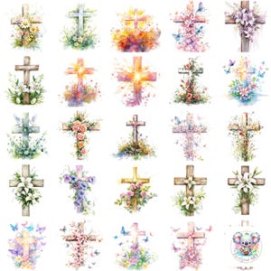 Aquarel paaskruis met bloemen clipart png, transparante op geloof geïnspireerde kunst, grillige bloementaferelen voor ambachten en ontwerpen