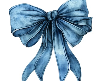 Watercolor Blue Bow Clipart Set: Coquette Style (PNG Files)
