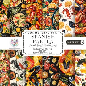 Vibrant Paella Art Print Patterns - 20 Seamless Digital Papers, High-Resolution 300 DPI for Scrapbooking DIY Projects