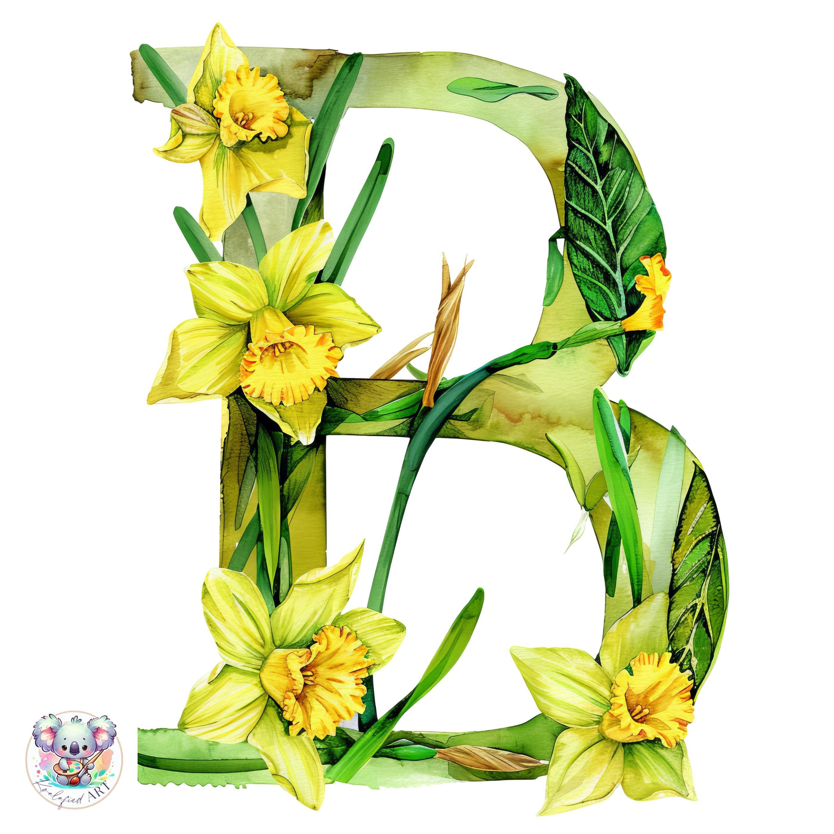 Watercolor Daffodil Flower Alphabet Cliparts: 26 Yellow Pngs (digital ...