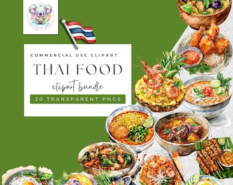 Thai Cuisine Watercolor Clipart - 20 PNGs for Menu & Marketing Design