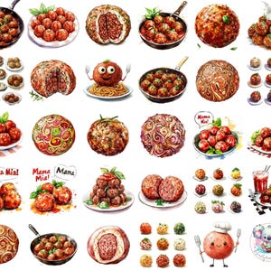 Clipart de Almôndega em Aquarela PNG, Arte em Comida Transparente, Personagens de Almôndega Caprichosos e Designs Deliciosos para Artesanato, Branding e Receitas