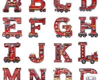 Firetruck Alphabet Clipart Set: Red Fire Engine Letters (Digital Download)
