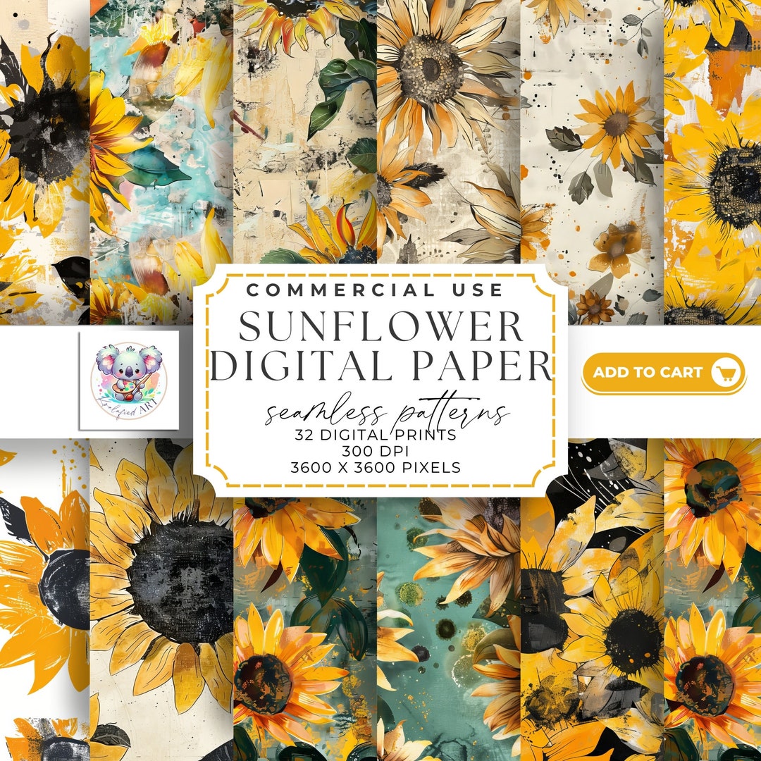 Sunny Blooms: Sunflower Seamless Pattern Digital Paper - 32 Bright ...
