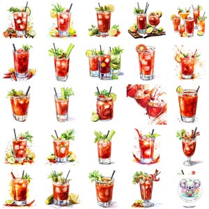 48 Bloody Mary-cocktailclips – Heerlijke illustraties voor brunch, Bloody Mary Day, vieringen, feestdecor en digitale kunstprojecten