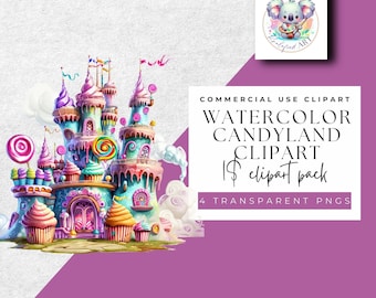 Candyland Fantasy Castle Clipart - 4 PNG Set - Instant Download