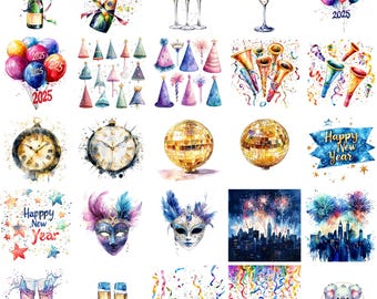 New Year's Eve Clipart: Fireworks, Champagne, Confetti (Digital Download)