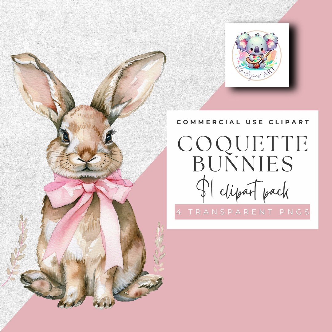 Coquette Bunny Clipart – 4 Charming Rabbit Pngs | 300 DPI - Instant ...