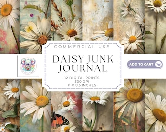 Daisy Junk Journal Pages: Vintage Rustic Ephemera (Digital Download)
