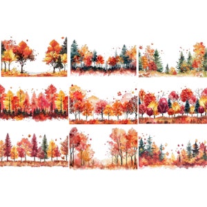 Bellissimo acquerello Autumn Forest Border Clipart PNG - 20 bordi autunnali ad alta risoluzione 300 DPI per inviti, scrapbooking e decorazioni