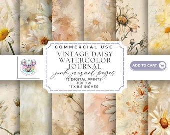 Vintage Daisy Junk Journal Pages: Watercolor Ephemera Kit (Digital Download)