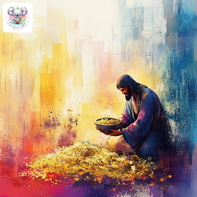 Watercolor Jesus Feeds 5000 Clipart: Bible Miracle Art (PNG) - Etsy