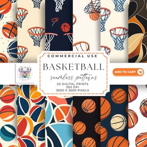 Fondos sin costuras de baloncesto Hoops Galore - 20 papeles digitales, alta resolución 300 DPI para proyectos de bricolaje de álbumes de recortes