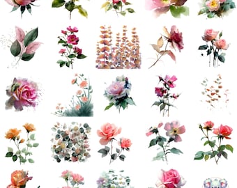 Watercolor Dusty Rose Floral Clipart, Sage Green Bouquets (PNG)