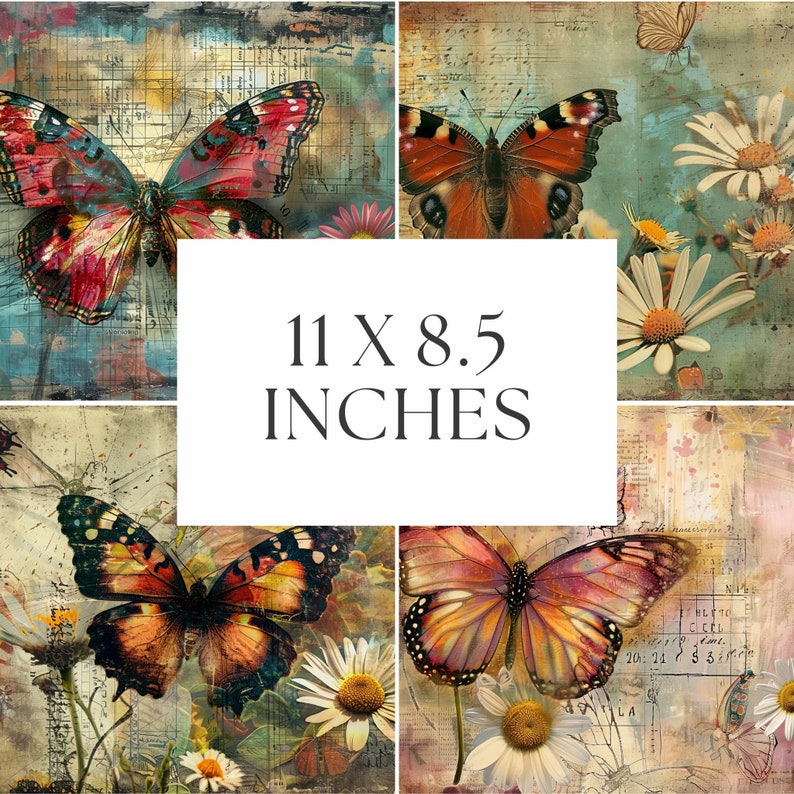 Vintage Butterfly Junk Journal Pages: Printable Ephemera Kit (12 - 11x8 ...