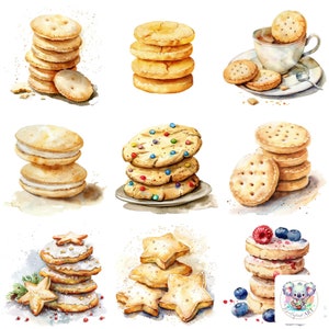 Aquarell Zucker Kekse Clipart Sammlung - 24 hochauflösende Illustrationen von leckeren und festlichen Keksen