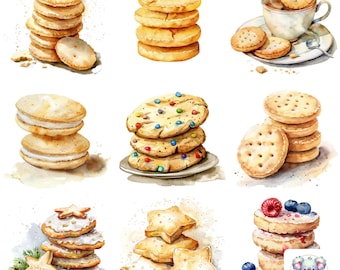 Watercolor Sugar Cookies Clipart: High-Resolution Cookie Illustrations (Digital Download)