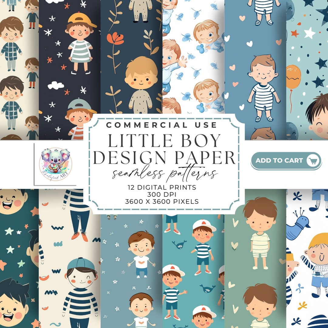 Little Boy Seamless Pattern - 12 Seamless Patterns, High-resolution 300 ...