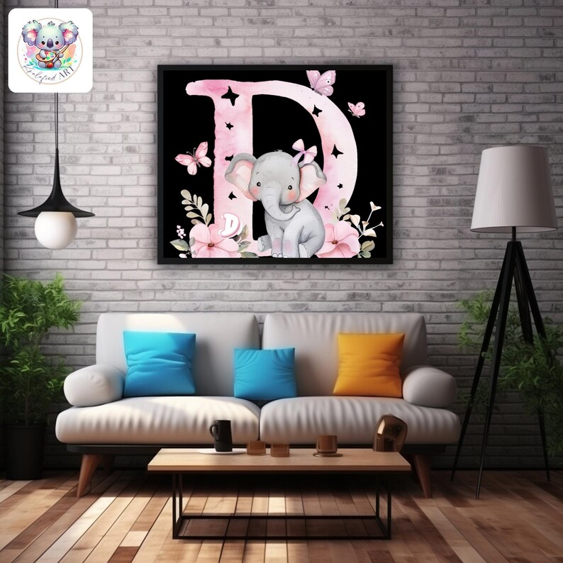 Pink Elephant Script Pink Elephant Alphabet Clipart: Baby Shower PNG Graphics (digital ...