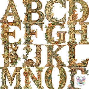 Historische alfabet-clipart - 26 AZ sierlijke letters met klassieke ontwerpen - perfect voor educatieve en vintage-themaprojecten